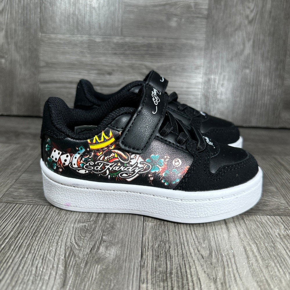 Ed Hardy EH Court T Sneakers Toddler Size 6 Black Tattoo Graphic NEW EH06361003
